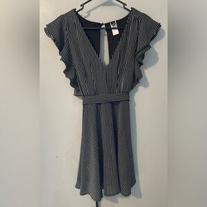 Windsor small black and white striped open back ruffle dress